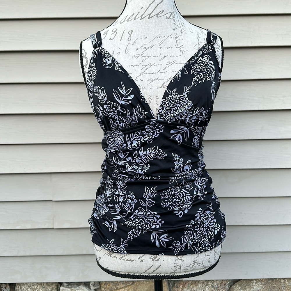 Black and Gray Floral Print Tankini Top